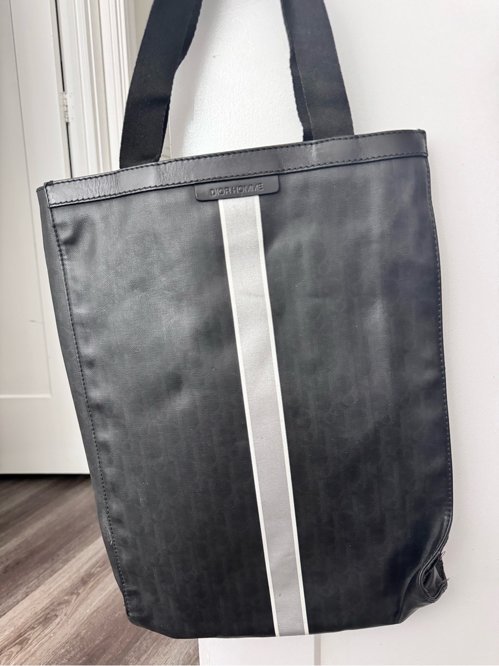 Dior Homme Black Tote with Silver Center Stripe